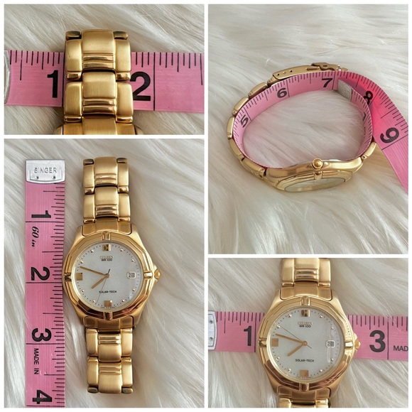 Citizen Eco-Drive technology solar-tech gold date watch men men’s brushed metal - Picture 10 of 15